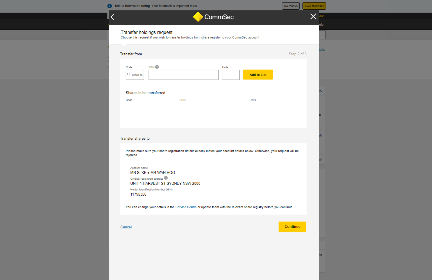 Legacy Transfer Shares – Wrong SRN