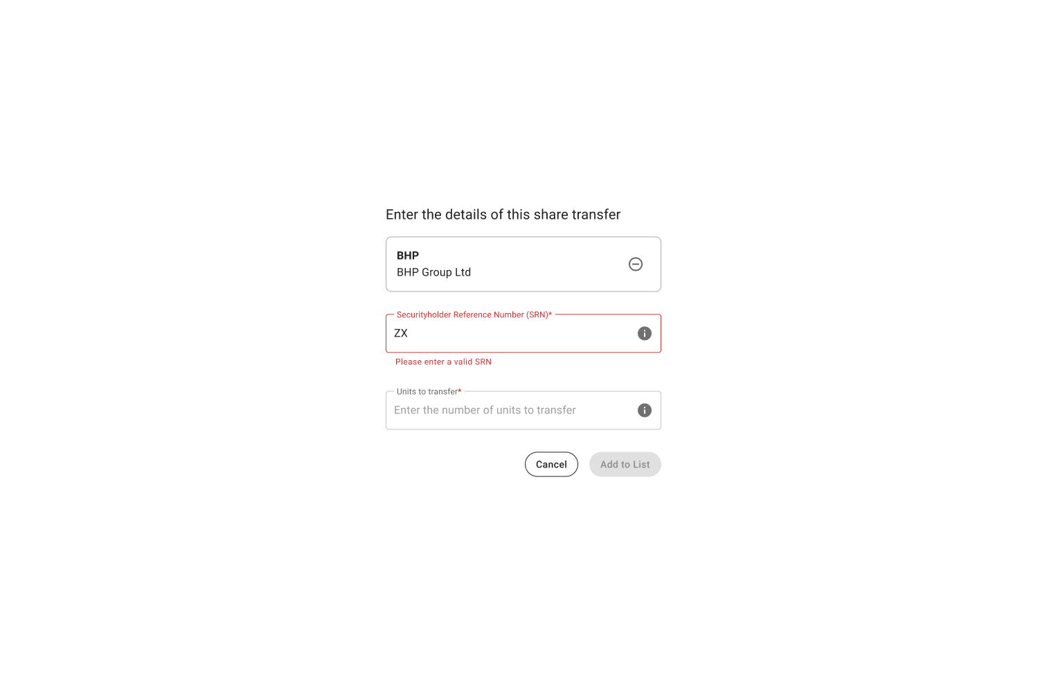 New Transfer shares – Wrong SRN