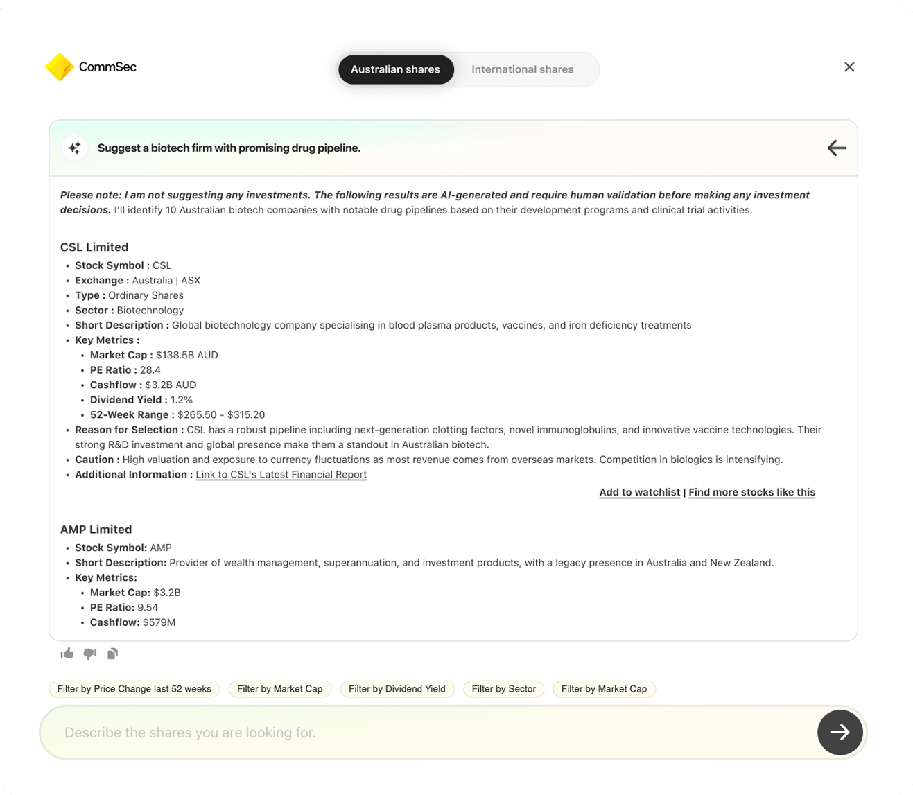 Response page